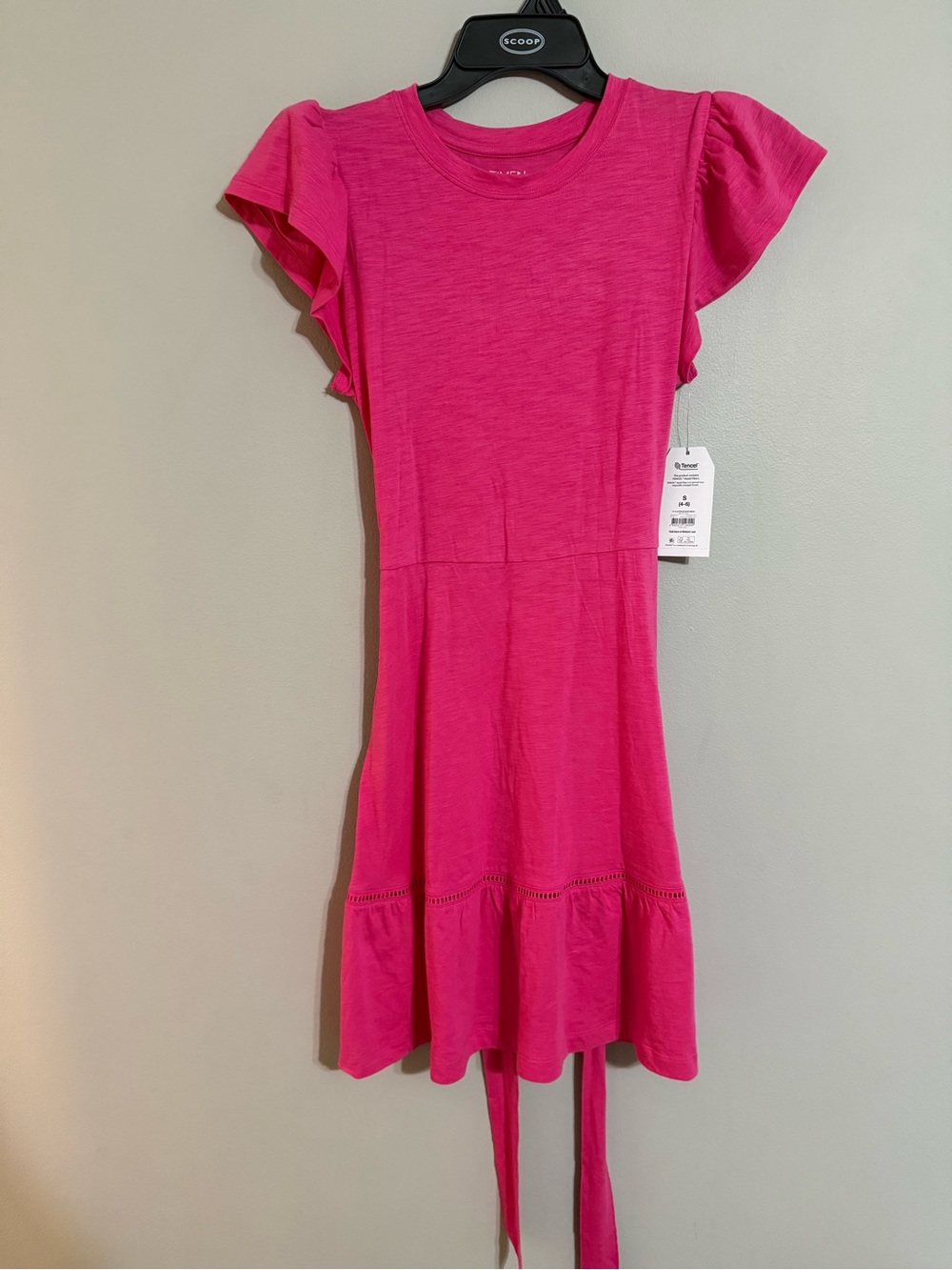Time and Tru Women’s Pink Flutter Sleeve Dress w Removable Belt Small